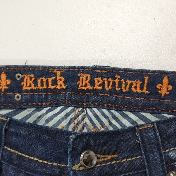 Rock Revival Jeans Womens 29 Blue Sora Bootcut Dark Wash Lowrise 33" Inseam - Picture 8 of 13
